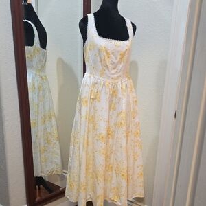 Wayf Yellow and White Floral Midi Dress